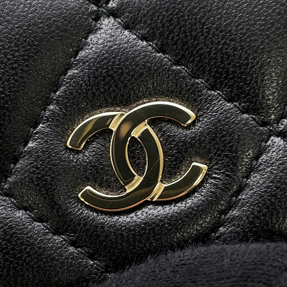 CHANEL Black Lambskin Leather Logo Wallet - Picture 10 of 13